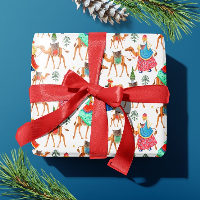 Papier Cadeau Jolis Trois Sages Hommes Noël Blanc (Cute White Three Wise Men Christmas Wrapping Paper)