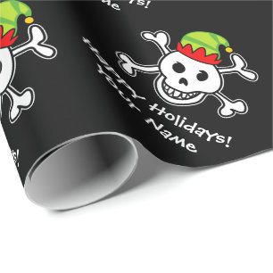 Papier Cadeau jolly roger elf crâne drôle Noël