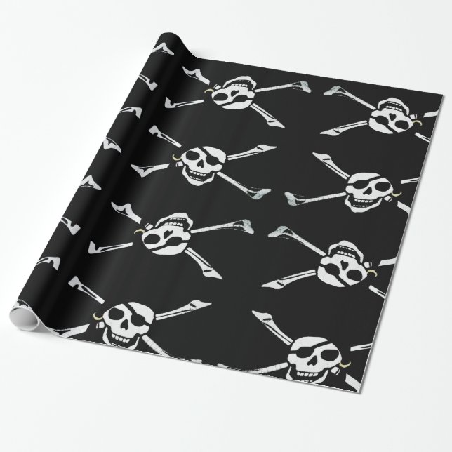 Papier Cadeau Jolly roger noir et blanc d'amusement (Déroulé)