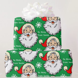Papier Cadeau Jolly Santa Claus Ajouter Nom de l'enfant Rouge & 