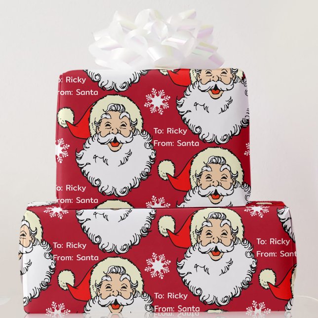 Papier Cadeau Jolly Santa Claus Ajouter Nom de l'enfant Rouge &  (Créateur téléchargé)