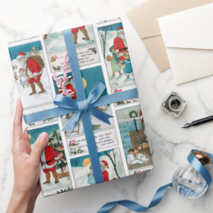 Papier Cadeau Jolly Vintage Père Noël Winter Fun Collage