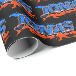 Papier Cadeau Jonas prénom Graffiti blue orange