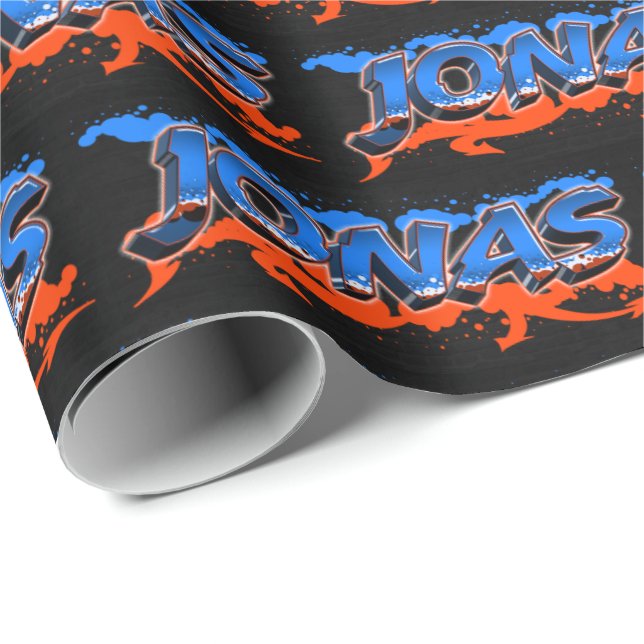Papier Cadeau Jonas prénom Graffiti blue orange (Coin rond)