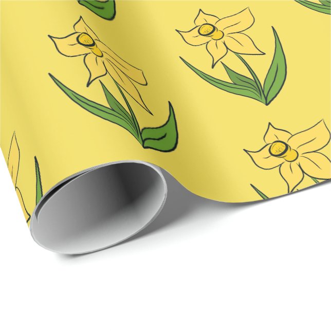 Papier Cadeau Jonquilles de Pâques jaune soleil (Coin rond)