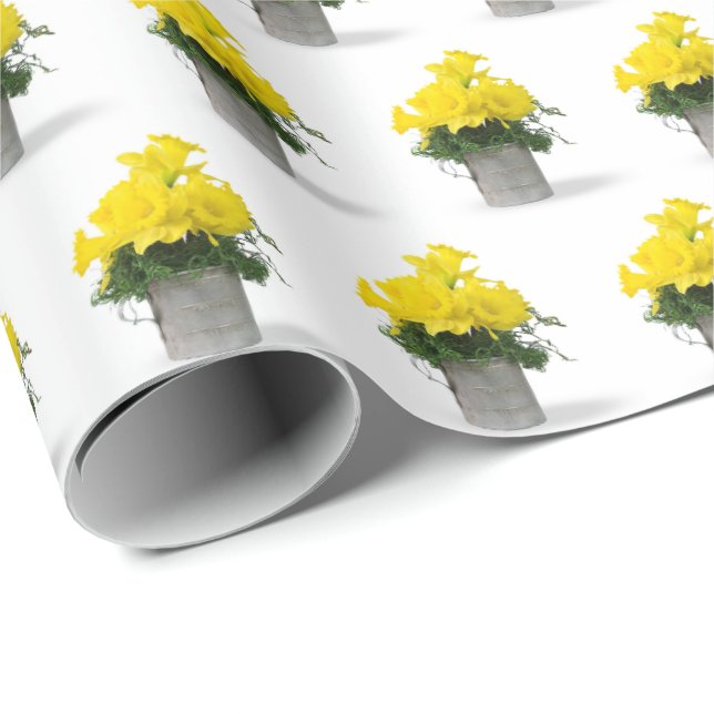 Papier Cadeau jonquilles jaunes en tasse rétro (Coin rond)