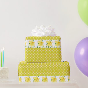 Papier Cadeau Jonquilles jaunes joyeuses Fleur et pois