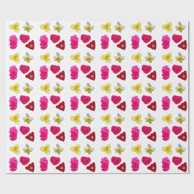 Papier Cadeau Jonquilles, Tulipes et Roses (Plat)