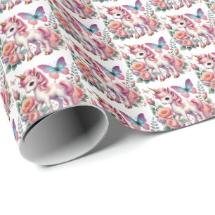 Papier Cadeau Jote carrelée filles unicorne fête