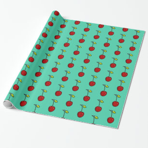 Papier Cadeau Jote Red Cherries Green Arrière - plan Envelopper 
