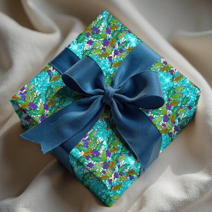 Papier Cadeau Jote rétro vintage vert feuilles vacances aqua