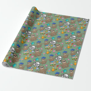 Papier Cadeau Jote Sloth Green Baby shower Motif Anniversaire