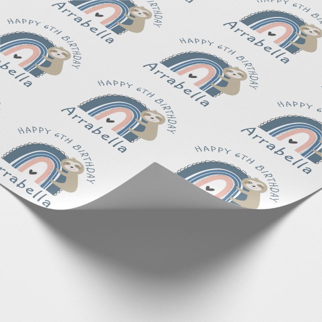 Papier Cadeau Jote Sloth Rainbow Girl 6e anniversaire (Coin)