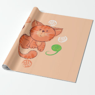 Papier Cadeau Jouet rouge enfant chat sans couture motif