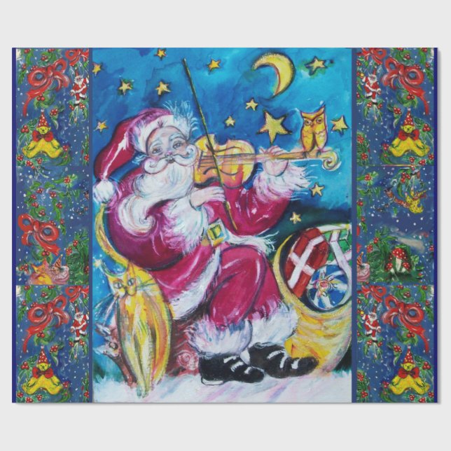 PAPIER CADEAU JOUETS DE NUIT DE NOËL, SANTA CLAUS JOUANT AU VIOL (Plat)