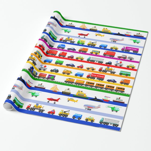 Papier Cadeau Jouets de transport (Déroulé)