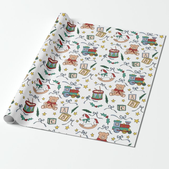Papier Cadeau Jouets nostalgiques classiques de Noël Toyland (Déroulé)