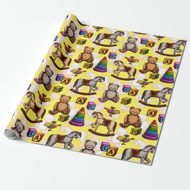 Papier Cadeau Jouets pour bébé vintage (Déroulé)