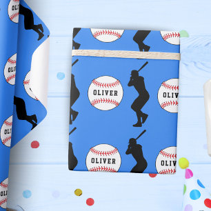 Papier Cadeau Joueur de Balle de Baseball Enfants Nom Anniversai