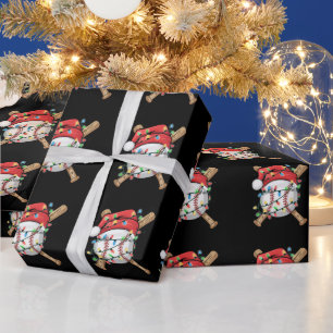 Papier Cadeau Joueur de baseball de Noël Santa Sports 