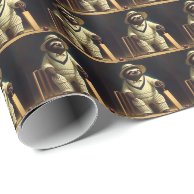 Papier Cadeau Joueur de cricket Sloth (Coin rond)