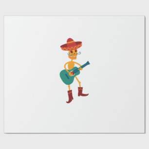 Papier Cadeau Joueur de guitare squelette festif