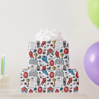 Papier Cadeau Joueurs d'arbitres de hockey Motif de patinoire