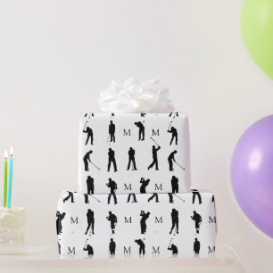 Papier Cadeau Joueurs de golf noir et blanc Silhouette Monogramm