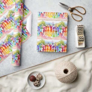 Papier Cadeau Joueurs de tennis sur le court style aquarelle