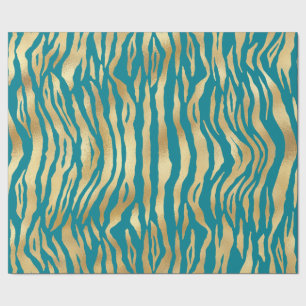 Papier Cadeau Jour d'anniversaire du tigre Shimmer Or Turquoise