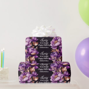 Papier Cadeau Jour d'anniversaire heureux rose violet personnali