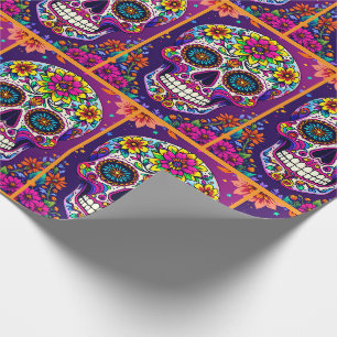 Papier Cadeau Jour de la mort crâne de sucre coloré Floral