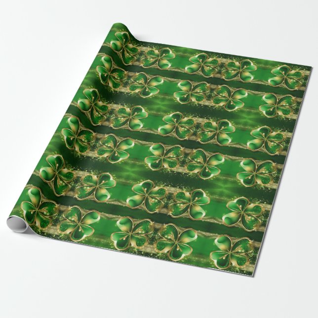 Papier Cadeau Jour de la Saint-Patrick Paillettes d'Or Feuille d (Déroulé)