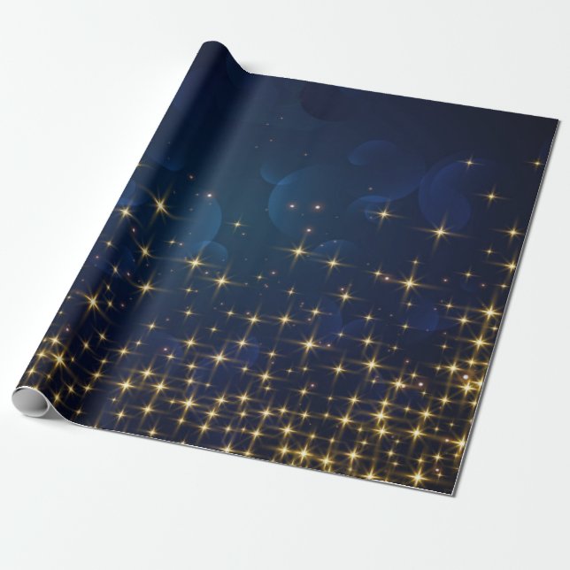 Papier Cadeau Jour de Noël Gold Midnight Blue (Déroulé)