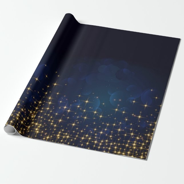 Papier Cadeau Jour de Noël Gold Midnight Blue (Déroulé)