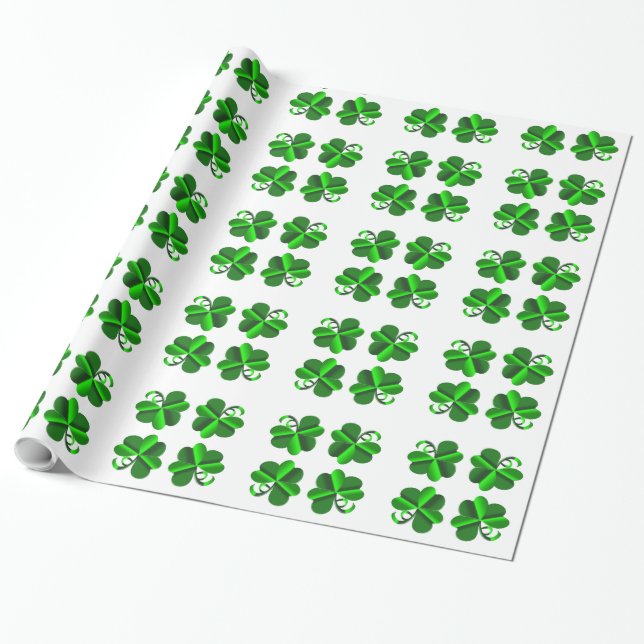 Papier Cadeau Jour de St Patrick. Motif de trèfle (Déroulé)