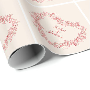 Papier Cadeau Jour des Valentines du Coeur Rouge Floral