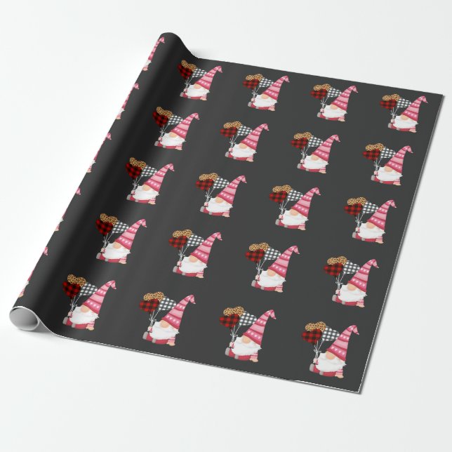 Papier Cadeau Jour des Valentines du Léopard Noir Rouge Gnome (Déroulé)