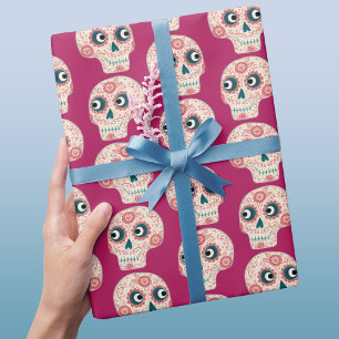 Papier Cadeau Jour du crâne de sucre du rose magenta mort