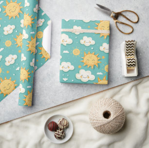 Papier Cadeau Jour Ensoleillé Sarcelle 