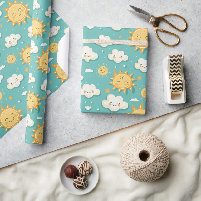 Papier Cadeau Jour Ensoleillé Sarcelle  (Artisanat)