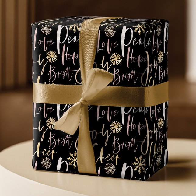 Papier Cadeau Jour férié Shinny Script typographique Noël (Holiday Cheer Shinny Script Typographic Christmas Wrapping Paper)