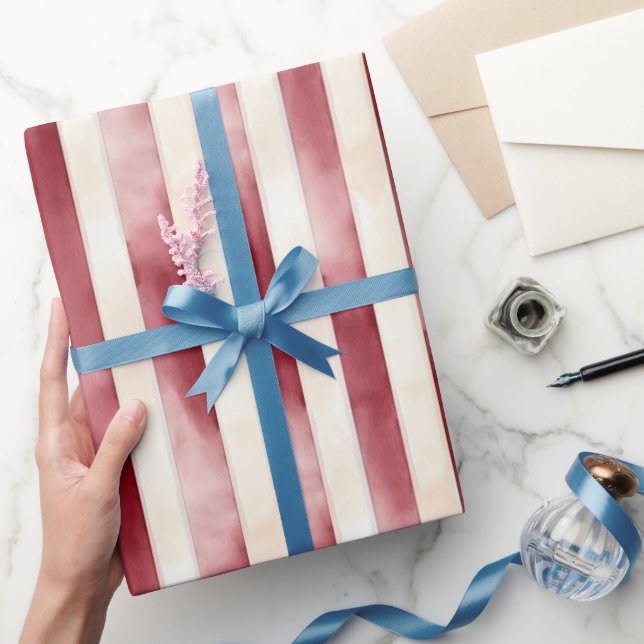 Papier Cadeau Journée de mariage Rayures Crème Rouge (Cadeaux)