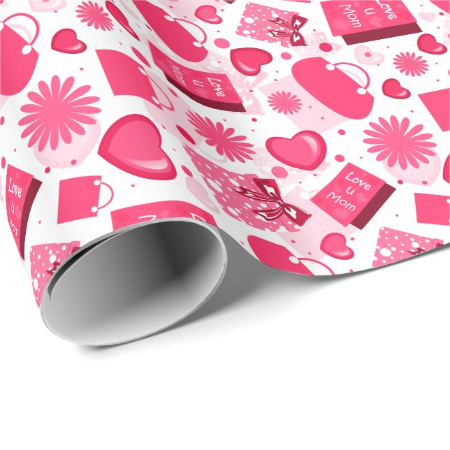 Papier Cadeau Journée des mères blanches et rouges Motif sans co (Coin rond)