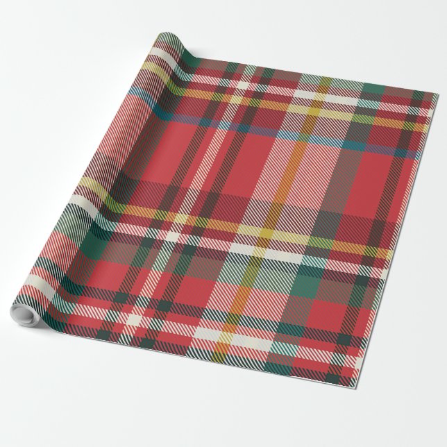 Papier Cadeau Jours fériés de Noël Plaid Rouge et Vert Rustique (Déroulé)