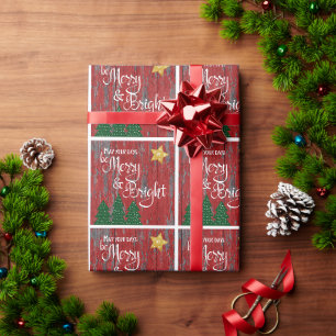 Papier Cadeau Jours Joyeux Et Lumineux Étoiles En Bois Rustique