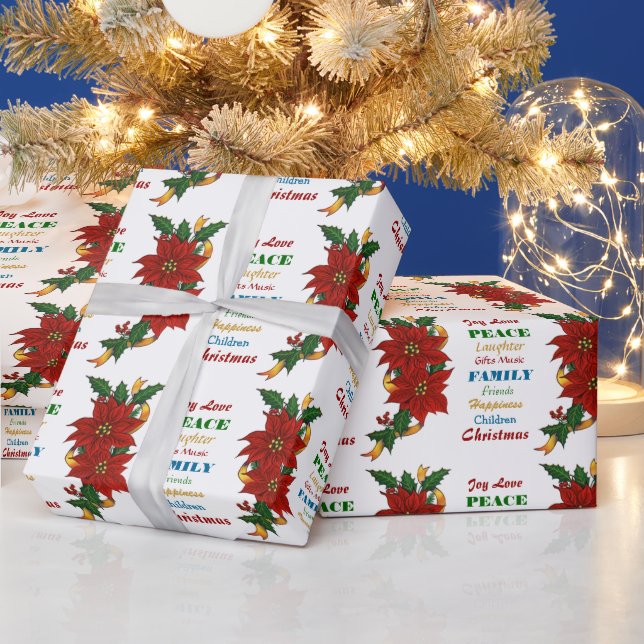 Papier Cadeau Joy Love Poinsettia Noël (Vacances)