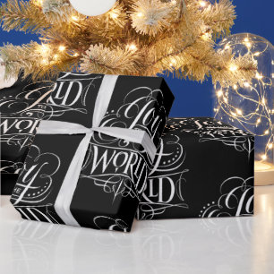 Papier Cadeau Joy To the World - Noël Calligraphie Noir