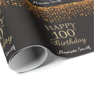 Papier Cadeau Joyeuse 100e anniversaire Parties scintillant Noir