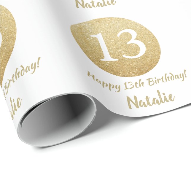 Papier Cadeau Joyeuse 13e anniversaire Parties scintillant or et (Coin rond)